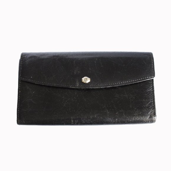 Bosca Wallet with Check Book Holder Black Leather Trifold Vintage - Picture 2 of 15